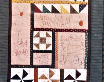 Garden Blessings Small Quilt Pattern, 17 x 23 Wall Hanging Pattern, Little Stitches 343, Embroidery Patchwork Sampler, Farmhouse Folk Art