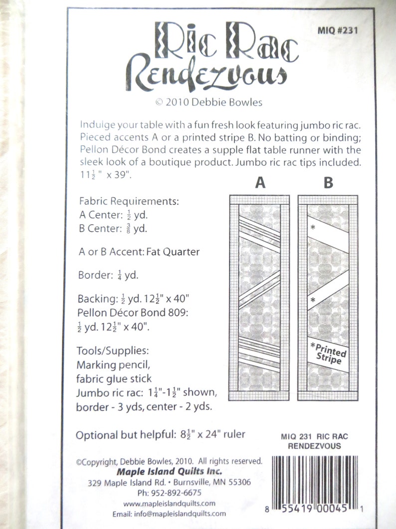 Red Ric Rac Table Runner Ric Rac Rendezvous Quilt Pattern Maple Island Quilts MIQ 231, Debbie ...