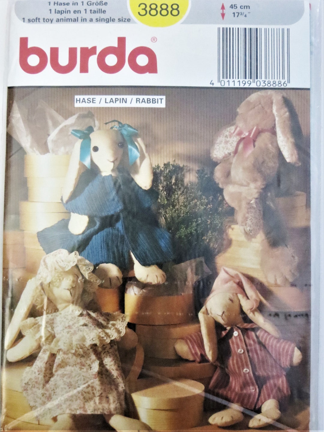Burda 3888 Bunny Pattern, Soft Toy Rabbits and Clothes, 17 Inches Tall ...