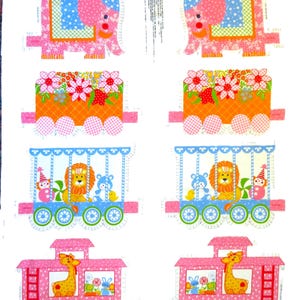 Circus Animal Train Fabric Panel to Cut Sew and Stuff, Elephant Engine Caboose Train Cars, Springs Mills #5692, Gift for Child, Baby Gift