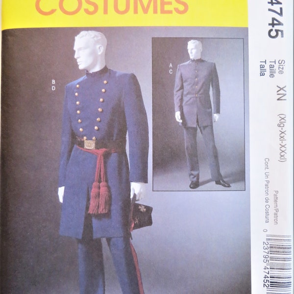 McCall's 4745 Pattern, Men's Civil War Uniform Costume, Coats Trousers, Historical Clothing, size XL XXL XXXL Uncut Paper Pattern