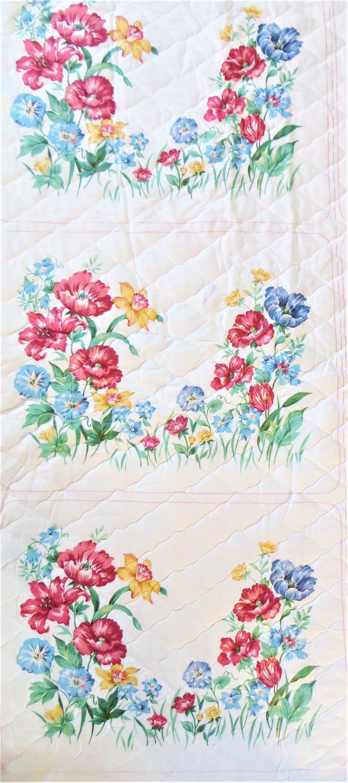 Floral Quilted Placemat Fabric Panel 3 Placemats per Panel Etsy