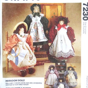 McCall&#39;s 7230 Pattern for Heirloom Dolls and Clothes, Michelle Hains 17 inch Tall Old Fashioned Soft Stuffed Dolls