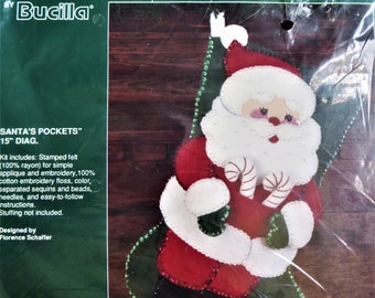 Bucilla Santa's Pockets Felt Christmas Stocking Kit, Gallery of Stitches 32966, Felt and Sequin Santa Candy Canes, 15 in stocking kit