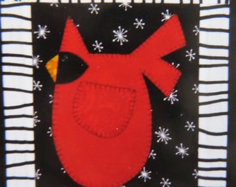 Winter Cardinal Quilt Pattern Bloomin' Minds 802, 8 x 11 inches, Humorous Fat Bird Applique Small Quilt