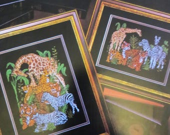 Peaceable Jungle Kingdom True Colors Cross Stitch Charts, Michele Johnson BCL-10085, Giraffe Leopard Zebra Tiger, 2 Patterns, 7 pages