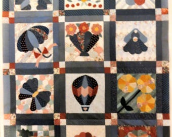 Osage County 12 BOM Quilt Patterns, Virginia Robertson, Applique Over Patchwork, Block of Month, Complete Set Plus Quilting Designs