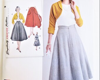 Simplicity 8250 1950s Skirt Bolero Pattern, Full Gored Waistband Skirt Shortie Jacket, Vintage Style Reprint 2016 Size 16 18 20 22 24 uncut