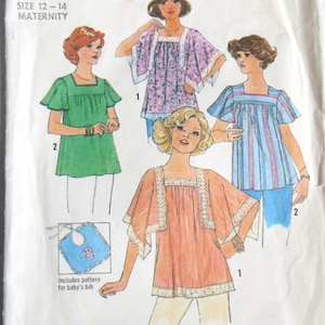 May include: Simplicity pattern 7852 for maternity tops and a baby bib. The pattern features illustrations of various top designs with square necklines and short sleeves. The text "SIMPLE-TO-SEW" is displayed at the bottom.