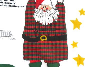 Swinging Santa Holder Fabric Panel to Cut Sew and Stuff a Santa Wall Hanging with Big Pockets for Christmas Cards, Small Gifts or Treats