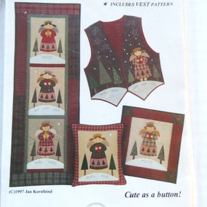 Little Angels Quilt Pattern for Christmas Vest Pillow Wall Hanging, Jan Kornfeind CA103, Country Appliques, Holiday Decor