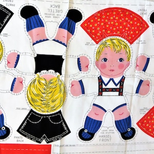 Hansel e Gretel Doll Fabric Panel Cucire e roba Bambole da fiaba tedesche di Boy e Girl Grimm, Vintage Fabric OOP, Regalo per bambino