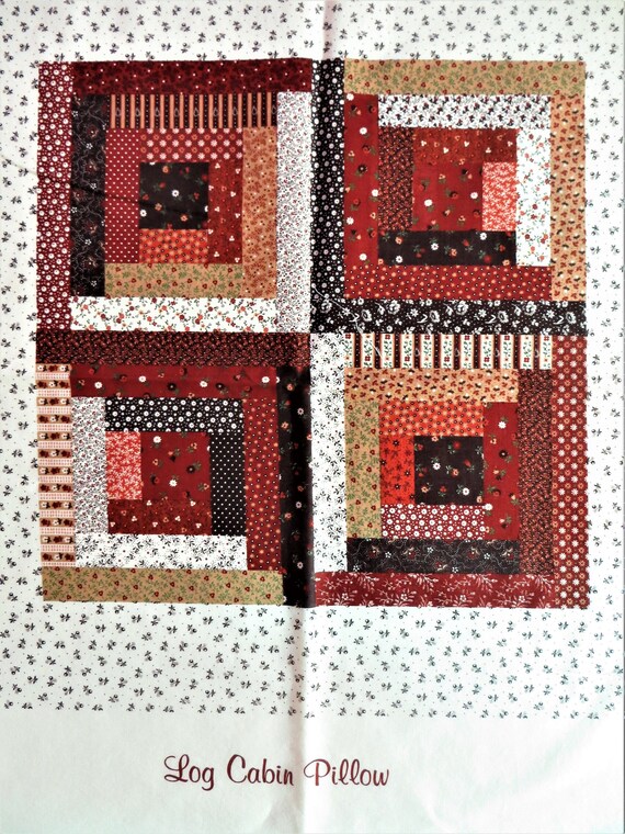 Log Cabin Pillow Fabric 2 Printed Blocks Brown Rust Gold Etsy