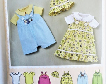 Simplicity 2905 Pattern for Baby Toddler Dress Pinafore Romper Hat, Bodysuit, Size Baby XXS XS S M L, Newborn to 18 mos