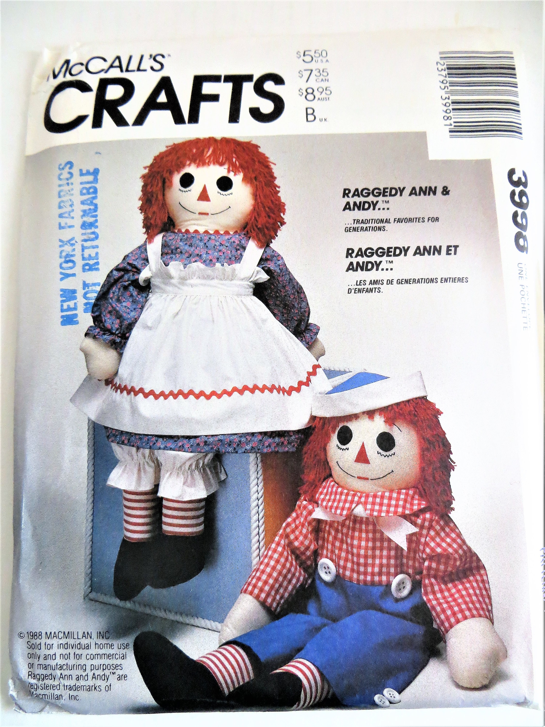 Large Raggedy Ann and Andy Pattern 36 inch Rag Dolls Clothes Etsy