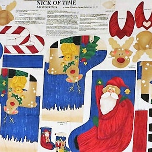 Christmas Stockings Fabric Panel, Nick of Time, Santa Reindeer Stockings, 3D Stockings, Preprinted Stockings, Christmas Sewing