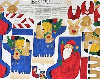 Christmas Stockings Fabric Panel, Nick of Time, Santa Reindeer Stockings, 3D Stockings, Preprinted Stockings, Christmas Sewing