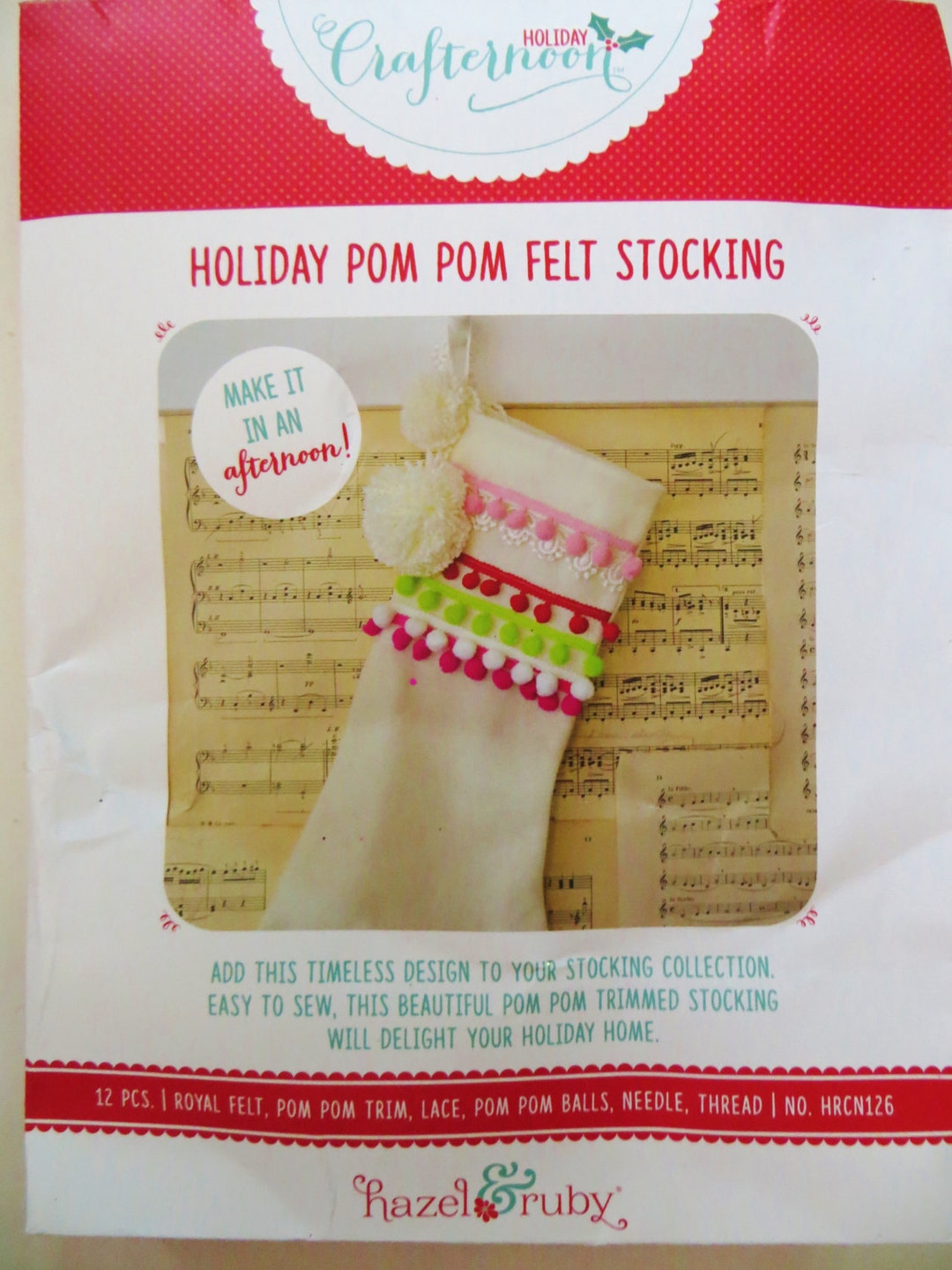 Felt Stocking Sewing Kit Crafternoon HRCN126 Holiday Pom Etsy