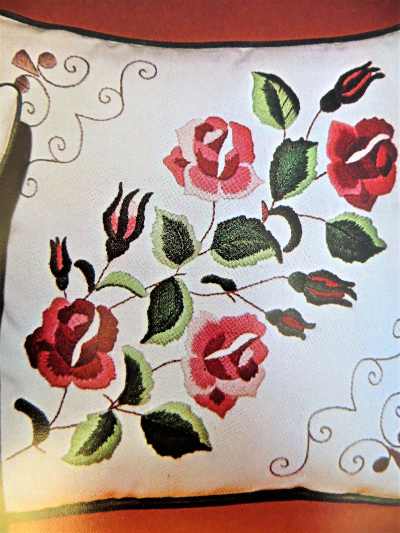 Crewel Embroidery Pillow Kit Pink Rose Hearts Stamped embroidery Pillow
