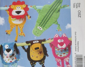 Baby Blanket Toys Pattern, McCall's 6525, Animal Blankies, Alligator Bear Dog Cat Lion, Soft Baby Binkie Toys, baby's First Doll, baby gift