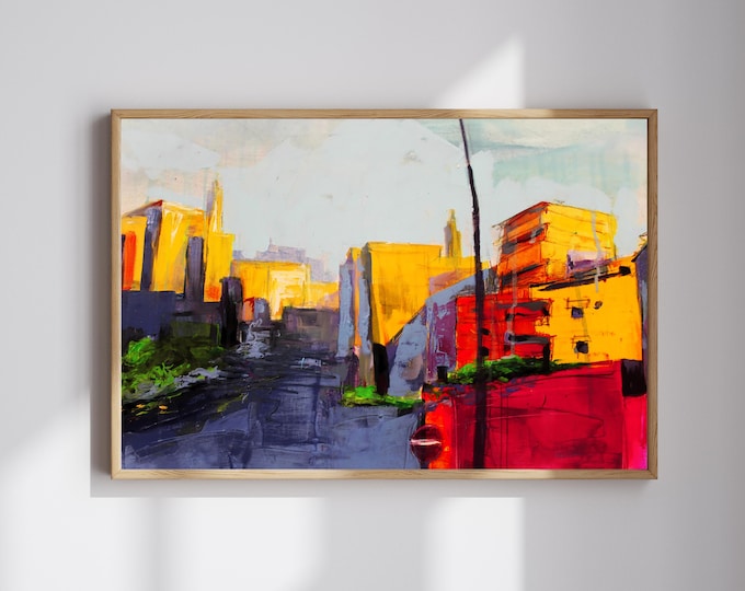 Abstract Cityscape Wall Art– Modern Colorful Urban Painting, Digital Download