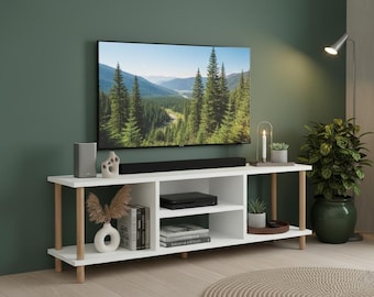 Mobile TV con consolle portaoggetti, mobili moderni per soggiorno con TV, mobile TV moderno fatto a mano, mobile TV con ripiano