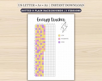 Energy Tracker Printable | Year in Pixels Energy Log | Daily Energy Levels | Wellness Planner Insert | Digital Download