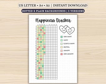 Happiness Tracker Printable | Daily Mood Check-In | Emotional Wellness & Mental Health Planner | Digital Download