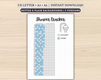 Shower Tracker Printable | Bullet Journal Yearly Tracker | Hygiene Planner Insert | Digital Download