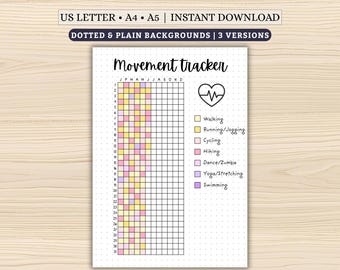 Movement Tracker Printable | Year in Pixels Workout Log | Daily Activity Planner Page | Exercise Tracker | Digital Download