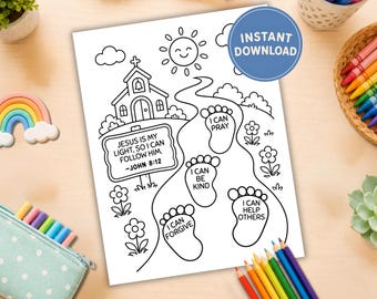 John 8:12 Bible Verse Printable Coloring Page | Jesus Is My Light Sunday School Activity for Kids