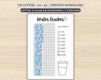 Water Tracker Year in Pixels Printable • Health & Wellness Planner Insert • Bullet Journal Hydration Log