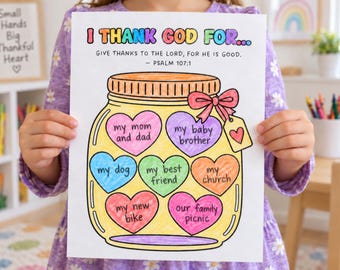 Christian Gratitude Worksheet for Kids | Thankful Bible Coloring & Writing Activity, Sunday School Printable