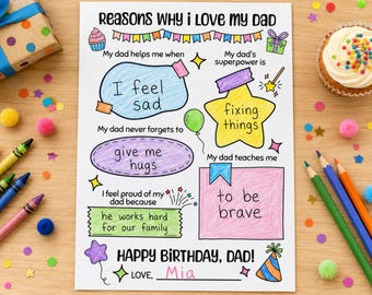 Happy Birthday Dad Printable Activity | Reasons Why I Love My Dad Fill-In Coloring Card From Kids