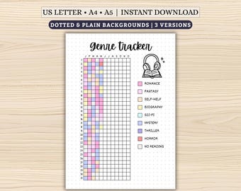 Genre Tracker Printable | Year in Pixels Reading Log | Book Genre Tracker | Reading Journal Insert | Digital Download