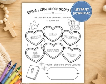1 John 4:19 Bible Verse Printable Coloring Page | Ways to Show God’s Love | Sunday School Activity for Kids