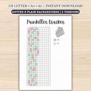 Registro de analgésicos imprimible / Registro anual en píxeles / Registro de alivio del dolor / Descarga digital