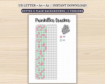 Painkiller Tracker Printable | Year in Pixels Pain Med Log | Pain Relief Record | Digital Download