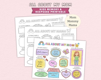 All About Mom Printable Fill-in Coloring Page, Kids Memory Keepsake Printable, Mom Questionnaire