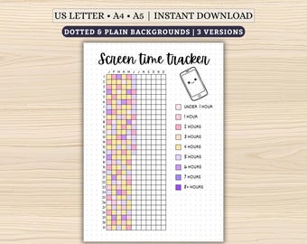 Screen Time Tracker Printable | Daily Screen Hours | Year in Pixels Digital Wellness Log | Planner Insert | Digital Download