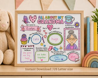 All About My Grandma Printable, Kids' Questionnaire & Coloring Activity (Digital Download)