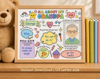 All About Grandpa Printable Activity, Kids Keepsake, Grandparents Day Gift (Digital Download)
