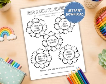 Psalm 139:14 Printable Coloring Worksheet | God Made Me Special Bible Activity | Sunday School