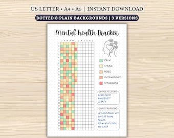 Mental Health Tracker Printable | Year in Pixels Mood & Wellbeing Journal (Digital Download)