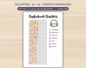 Audiobook Tracker Printable | Year in Pixels Listening Log (Digital Download)
