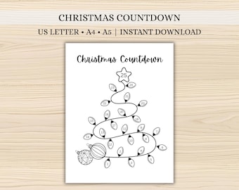 Christmas Countdown Printable | Advent Calendar | Christmas Activity for Kids & Adults | Instant Download PDF