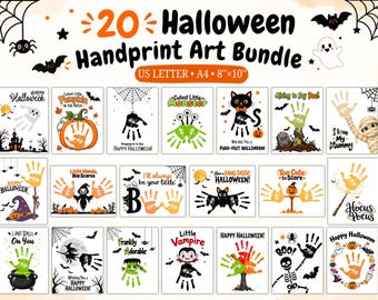 Halloween Handprint Printable Bundle for kids | 20 Keepsake Crafts for Babies, Toddlers, Preschool & Daycare