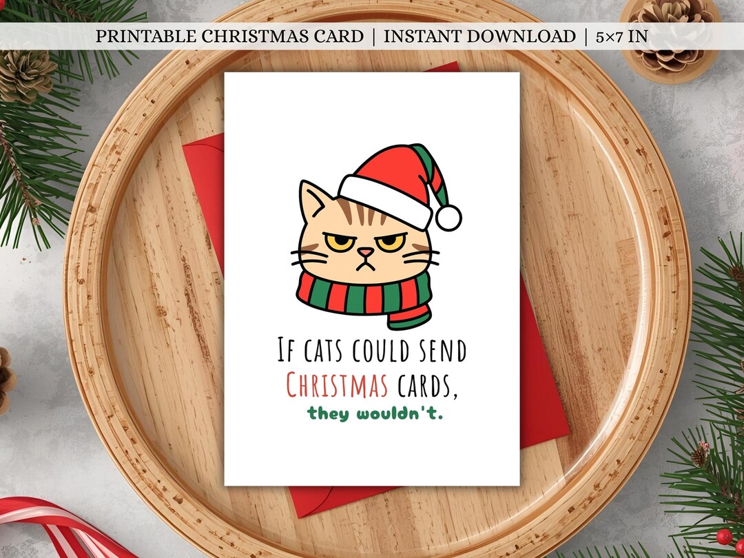 Funny Cat Christmas Card Printable | Sarcastic Holiday Card (digital ...