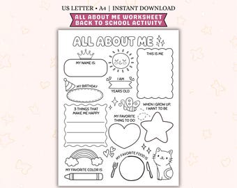 All About Me Printable for Kids | Back to School Activity | First Day of School Worksheet | Classroom & Homeschool