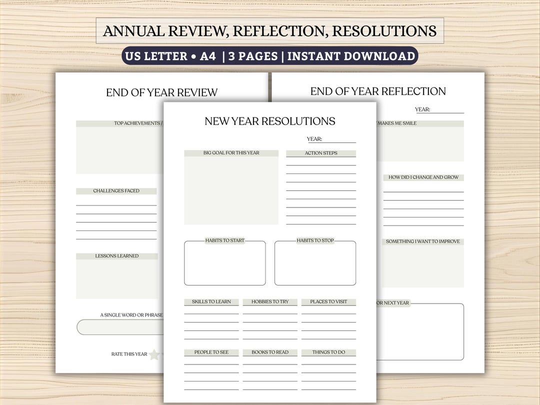 End of Year Review, Reflection & New Year Resolutions Printable | 3 ...
